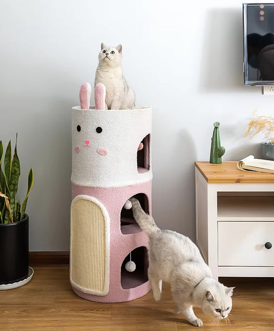 Luxury Integrated Large Cute Rabbit Removable Sisal Barrel With Double-layer & Three-layer Cat House