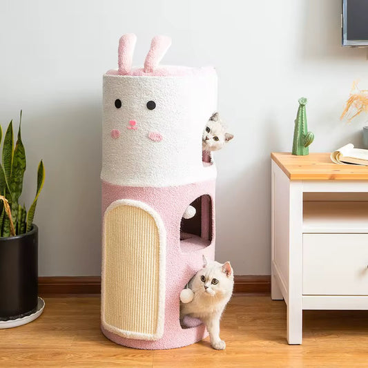 Luxury Integrated Large Cute Rabbit Removable Sisal Barrel With Double-layer & Three-layer Cat House