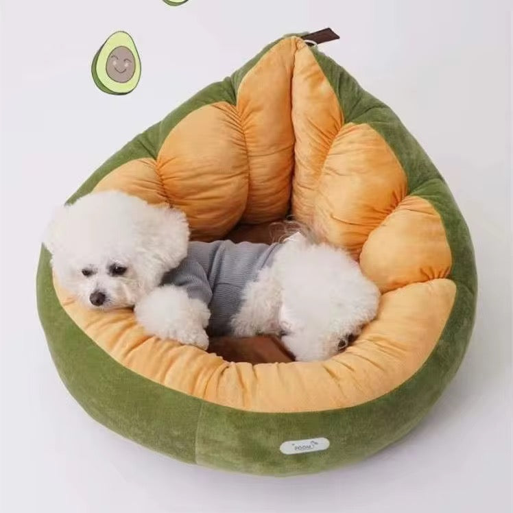 Luxury Avocado Pet Bed for Cat Dog Washable High-Resilient PP Cotton Stuffing Solid Pattern with Fleece Fiber Material