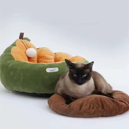 Luxury Avocado Pet Bed for Cat Dog Washable High-Resilient PP Cotton Stuffing Solid Pattern with Fleece Fiber Material